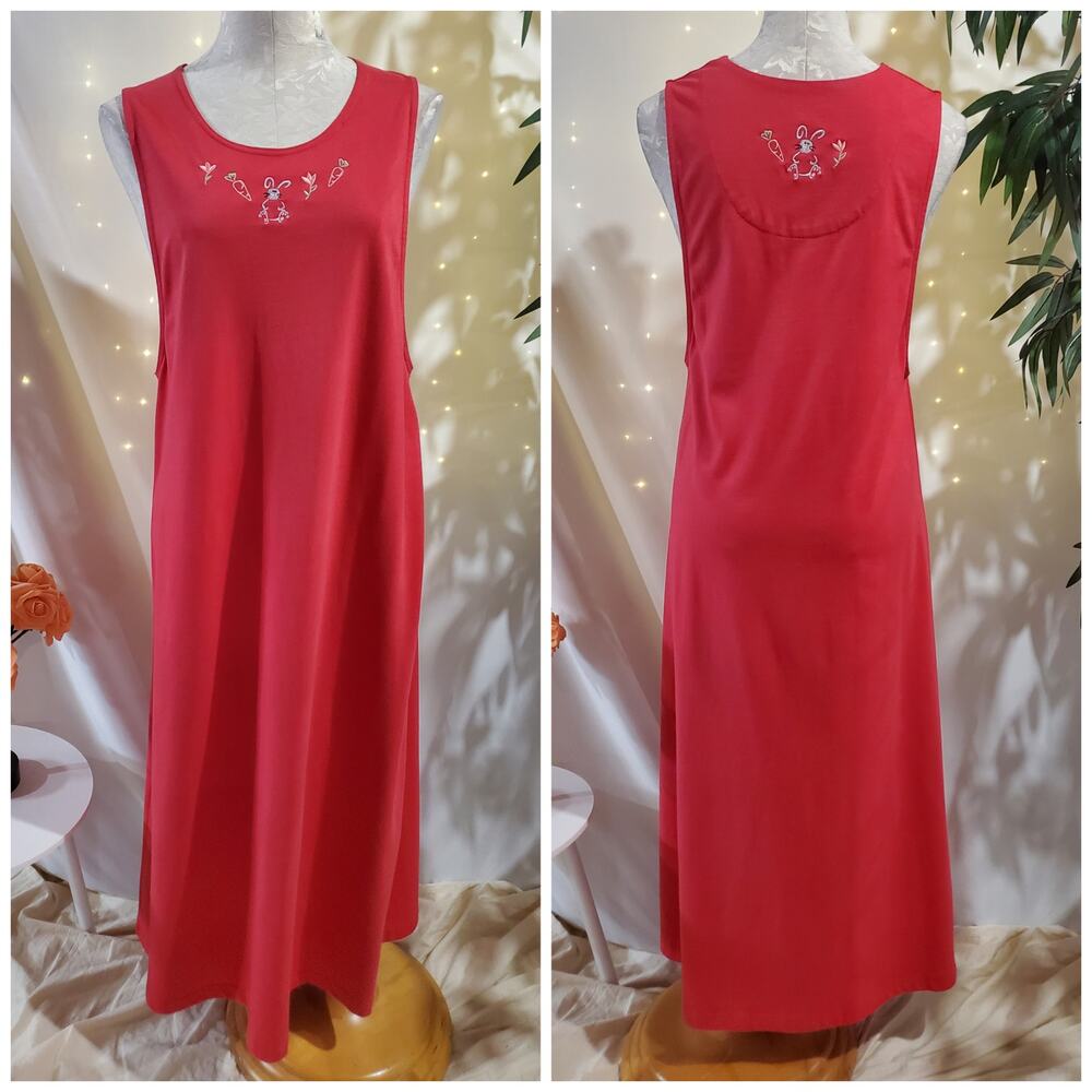 Vtg Christopher & Banks Embroidered Bunny Rabbit Maxi Jumper Dress Size M Pink